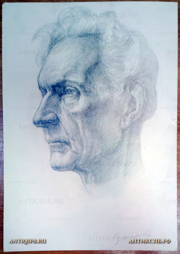 Рисунок "Мужской портрет". Бумага, карандаш. Художник: Суходолова. Вт. пол. ХХ века. СССР. №19467.16 [Цена: 1200 руб.]